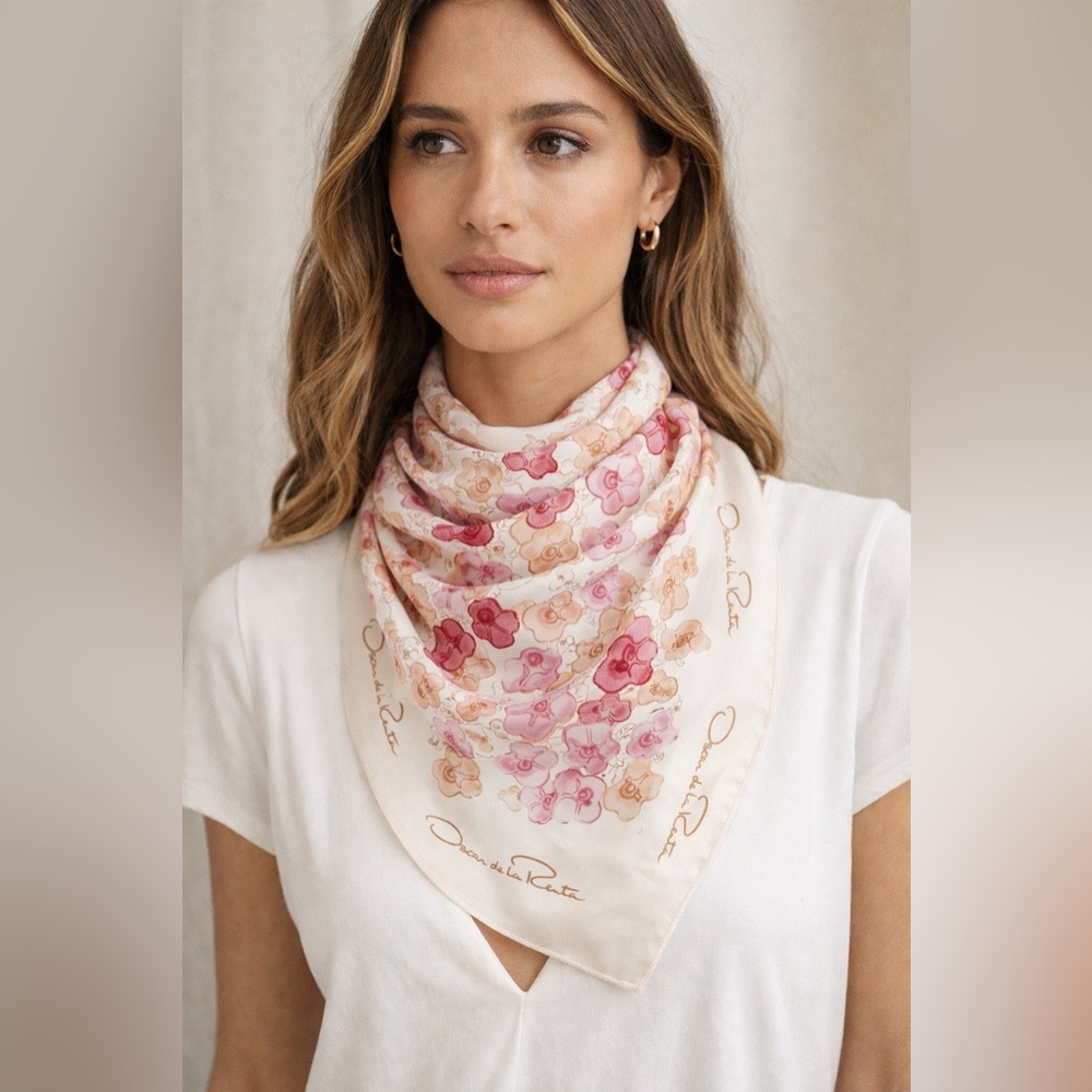 Oscar de la Renta | Vintage Silk Floral Square Scarf